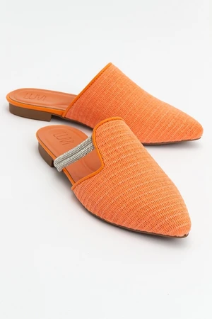 LuviShoes PESA Orange Women's Slippers with Straw Stones