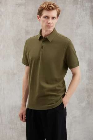 GRIMELANGE Eddiee Men's Slim Fit 100% Cotton Khaki Polo Neck T-shirt