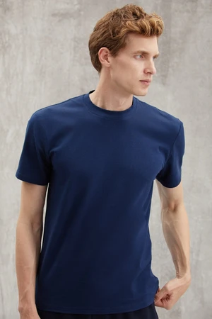 GRIMELANGE Chad Men's Slim Fit Ultra Flexible Navy Blue T-shirt