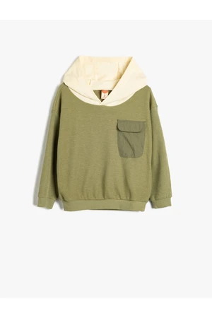 Koton Sweatshirt Hooded Collar Color Block Single Pocket Detail Cotton