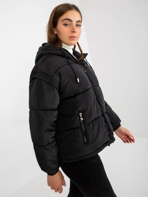 Black 2-in-1 winter jacket with detachable sleeves