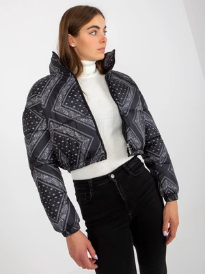 Black short quilted down jacket without hood