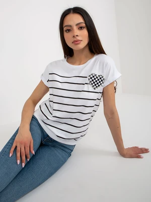 Women's black and white striped blouse with patch