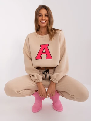 Beige and fluoro-pink tracksuit with letter A