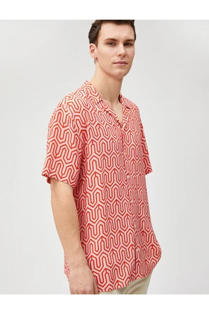 Koton Short Sleeve Shirt with Geometric Print Turndown Collar