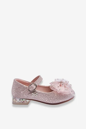 Children's ballerinas with Velcro bow silver-pink Nicola