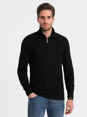 Ombre Men's knitted sweater with spread collar - black