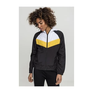 Women's tricolor windbreaker black/white/chrome-yellow