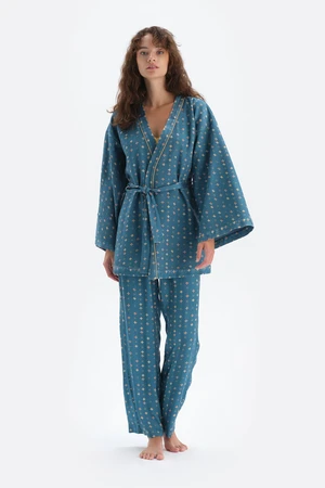 Dagi Blue, Fleece Coated Long Sleeve Dressing Gown