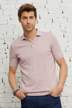 ALTINYILDIZ CLASSICS Men's Dried Rose Standard Fit Normal Cut Polo Collar 100% Cotton Short Sleeves Knitwear T-Shirt.