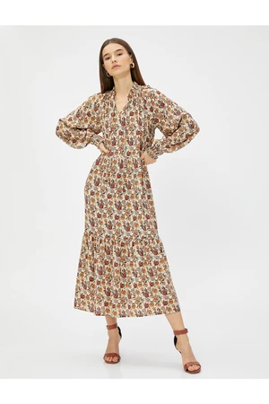 Koton Midi Length Floral Dress With a Big Collar