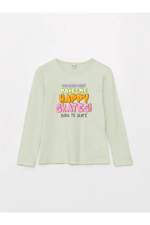 LC Waikiki Girl's T-Shirt with a Crew Neck Printed Long Sleeve