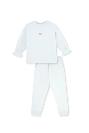 Dagi Light Blue Print Detailed Long Sleeve Crew Neck Pajama Set