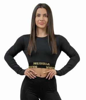 Nebbia Long Sleeve Crop Top INTENSE Perform Black/Gold XS Fitness póló