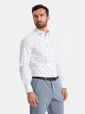 Ombre Men's SLIM FIT patterned cotton shirt - white