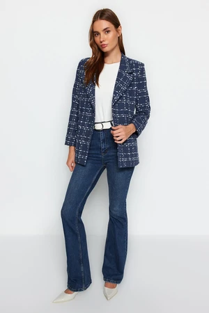 Trendyol Navy Tweed Regular Woven Plaid Blazer Jacket