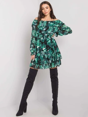 Black and green hispanic floral dress by Erine