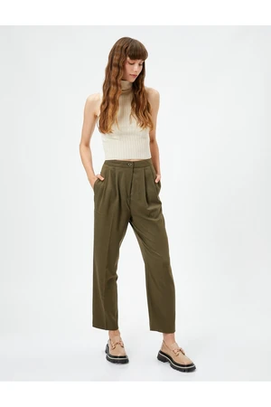 Koton Straight Leg Trousers Pleated Pocket Detailed With Button.