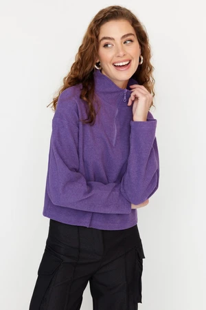 Trendyol Purple Thessaloniki/Knitwear Look, Zippered Collar Regular/Regular Knitted Sweatshirt