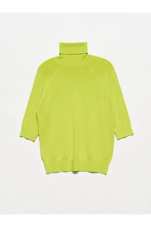 Dilvin 1312 Turtleneck Half Sleeve Sweater-lime