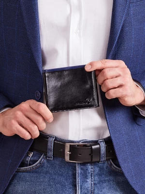 Pánska čierna horizontálna peňaženka s kobaltovou vložkou