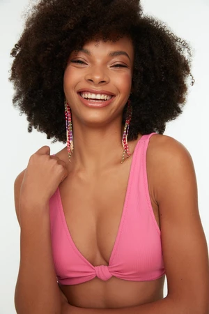 Trendyol Pink Textured Knot Detail Bikini Top