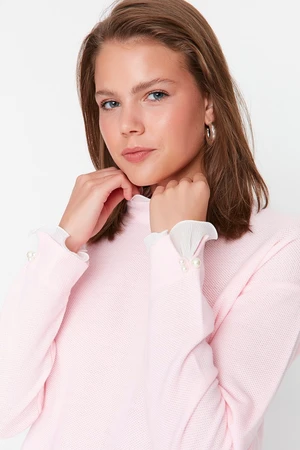 Trendyol Pink Sleeve Pearl Detailed Knitwear Sweater