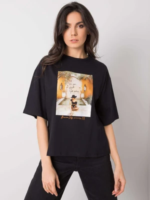 Black cotton T-shirt with print