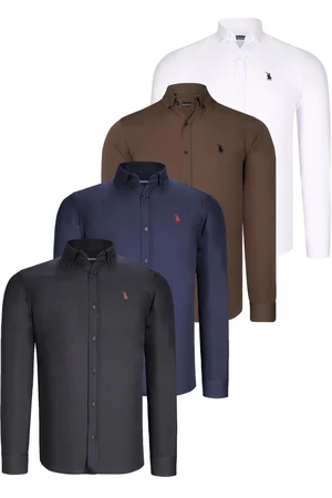 QUAD SET G725 DEWBERRY MENS SHIRT-BLACK-WHITE-NAVY BLUE-BROWN