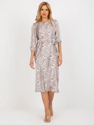 Beige and white floral midi cocktail dress