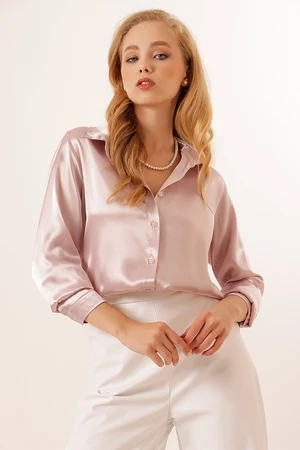 Bigdart 3964 Lightly Flowy Satin Shirt - Powder