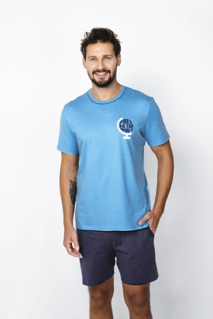 Men's Abril Pyjamas, Short Sleeves, Shorts - Blue/Navy Blue