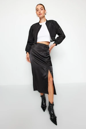 Trendyol Black Button Detailed Satin Fabric Midi Skirt