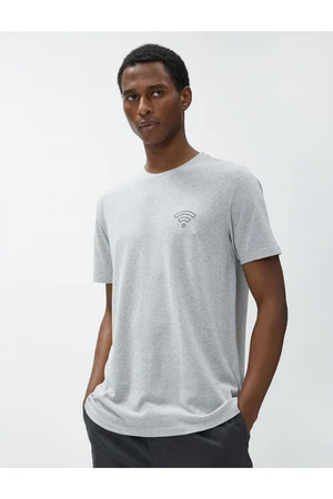 Koton Embroidered Detailed T-Shirts, Textured Crew Neck Short Sleeves.