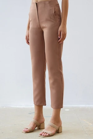 InStyle High Waist Plier Double Fabric Trousers - Milk Brown