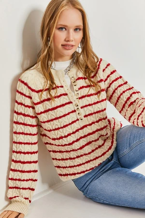 Bianco Lucci Women's Striped Knitwear Sweater with Braids.