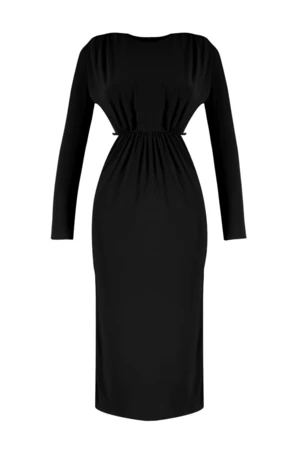 Trendyol Black Knitted Lined Window/Cut Out Detail Elegant Evening Dress