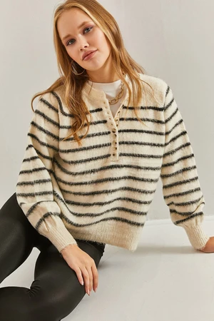 Bianco Lucci Women's Charmed Striped 11 Button Knitwear Sweater