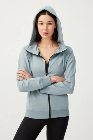 LOS OJOS Women's Blue Gray Hoodie with Zipper Sweatshirt and Tracksuit Top.