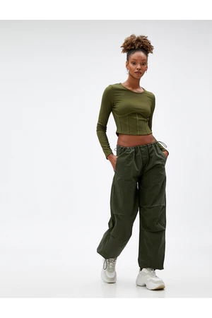 Koton Long Sleeved T-Shirt with Crop Waist Corset, Crew Neck.