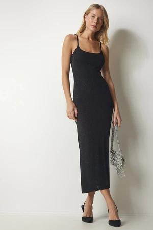 Happiness İstanbul Women's Black Straps, Glittery Wraparound Dress