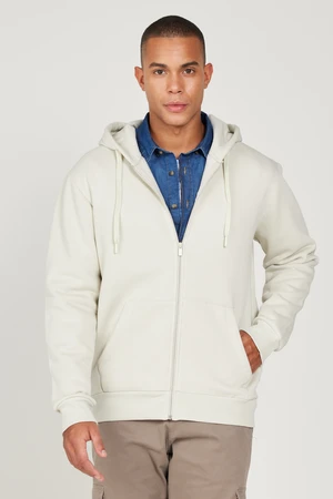 AC&Co / Altınyıldız Classics Men's Beige Standard Fit Regular Fit Inner Fleece 3 Thread Hooded Zipper Sweatshirt Jacket