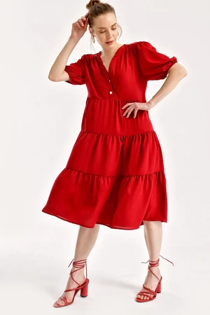 Bigdart 1937 Watermelon Sleeve Layered Dress - Claret Red