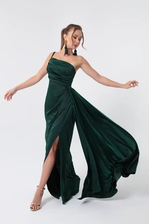 Lafaba Women's Emerald Green One-Shoulder Satin Evening Dress & Prom Dress