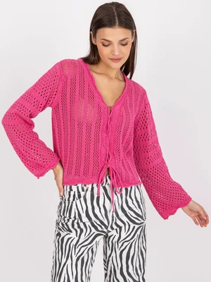 Pink short openwork sweater with binding RUE PARIS