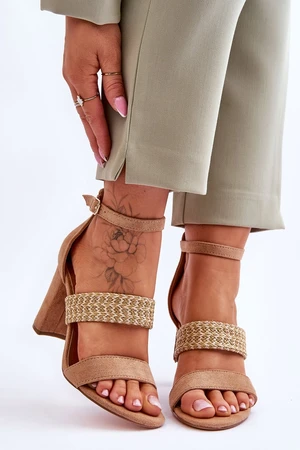 suede sandal with knitted strap on the heel Camel Roselia