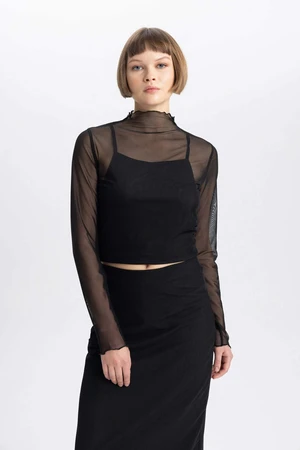 DEFACTO Slim Fit Half Turtleneck Tulle Long Sleeve T-Shirt