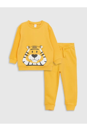 LC Waikiki Crew Neck Long Sleeve Printed Baby Boyfriend Sweatshirt and Tracksuit Bottoms 2-piece Set