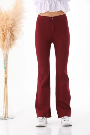 BİKELİFE Claret Red High Waist Gabardine Lycra Spanish Leg Pants