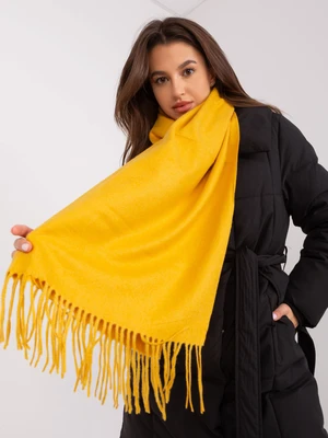 Dark yellow wide scarf with fringe